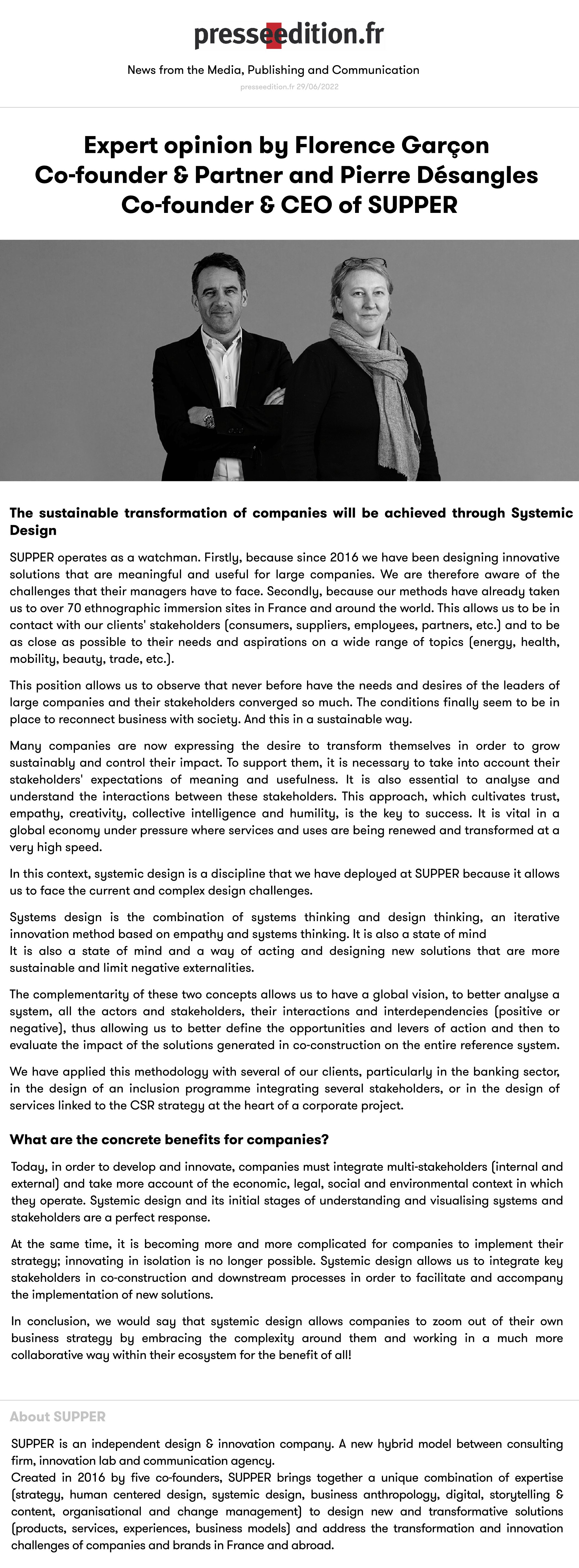 Sustainable business transformation will be achieved through Systemic Design