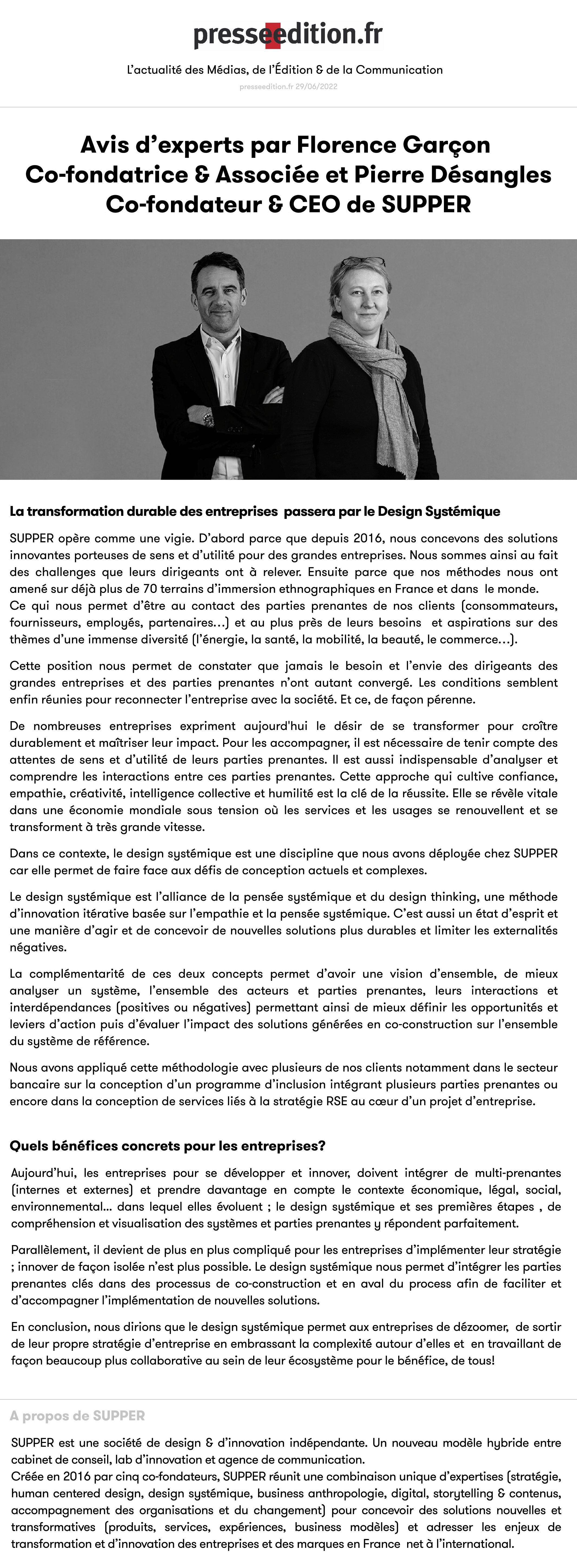 La transformation durable des entreprises passera par le Design Systémique